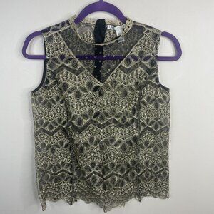 Vintage Lace Top Womens XSmall Gold Metallic Crochet Elegant Glam Sheer Party